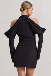 Black Plunge Draped Blazer Dress